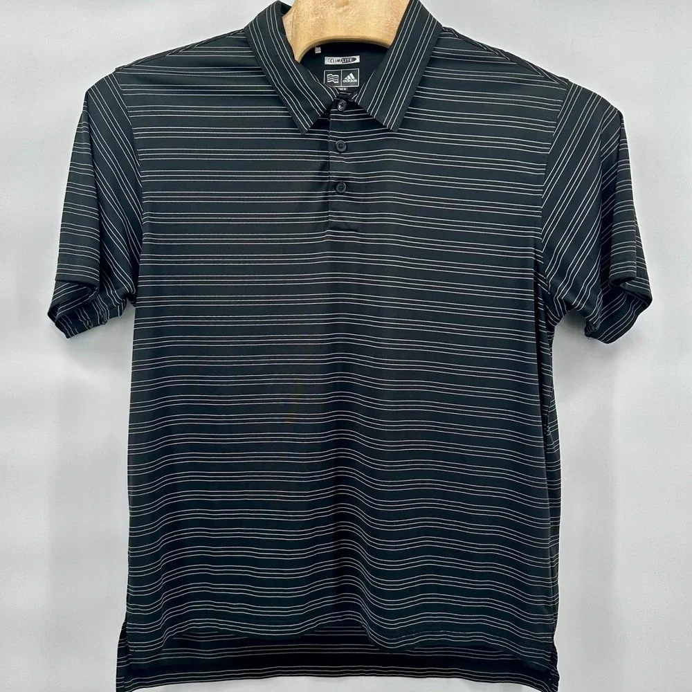 Adidas ClimaLite Golf Polo Shirt Mens‎ Large Black Striped Athletic Top